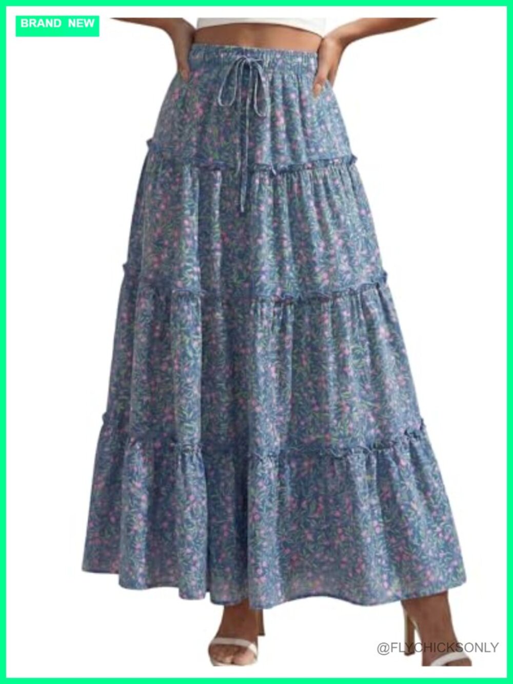 Boho Flowy Maxi Skirt Ruffle Tiered High Waisted A-Line Long Skirt